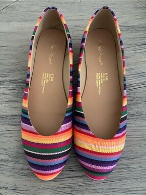 Angel Steps Size 8.5 Colorful Striped Women's Ballet Flats - Multicolor